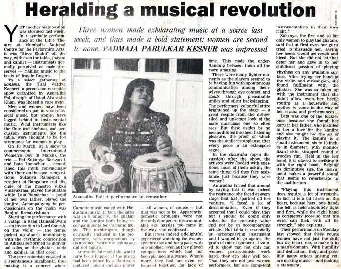 Heralding a Musical Revolution - Anuradha Pal press clip